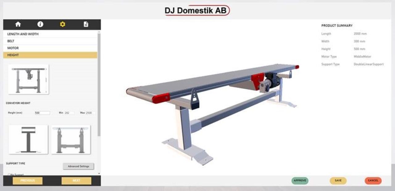 Användargränssnitt produktkonfigurator.