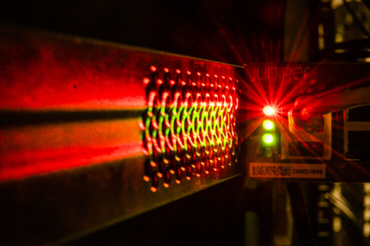 A part of the supercomputer that glows red.