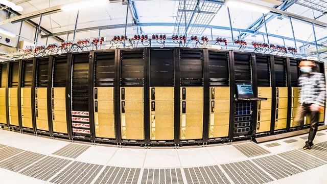 The supercomputer Berzelius photographed with fisheye lens.