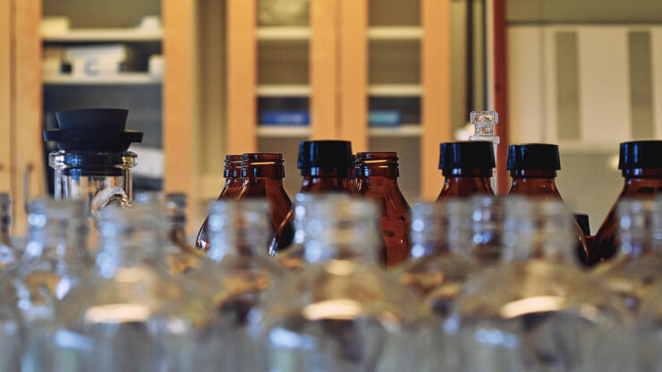 Small bottles in a lab environment