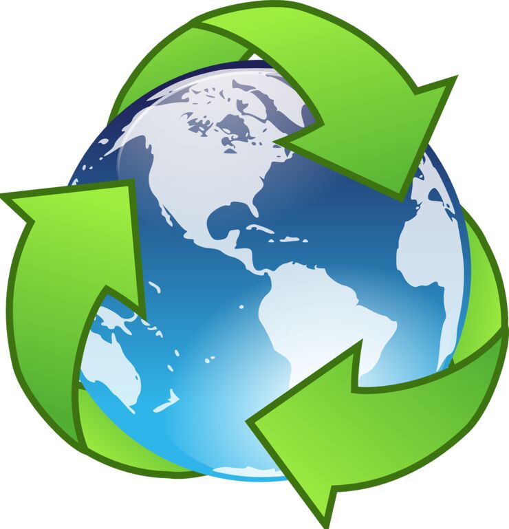 Planet earth and recycle symbol.