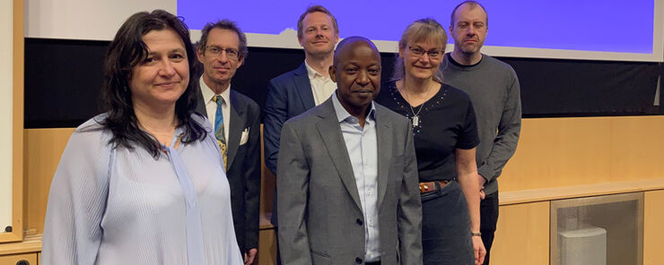 Abubakar Mwasa with the opponent Sorina Barza and supervisors Thomas Sjödin, Anders Björn and Jana Björn.