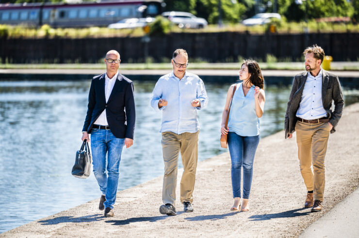 Olof Hjelm, Industriell miljöteknik (tvåa från vänster) tillsammans med Johan Rydberg, Cleantech Östergötland, Nathali Vivas, Energifabriken AB och Teodor Hovenberg, Envista AB.