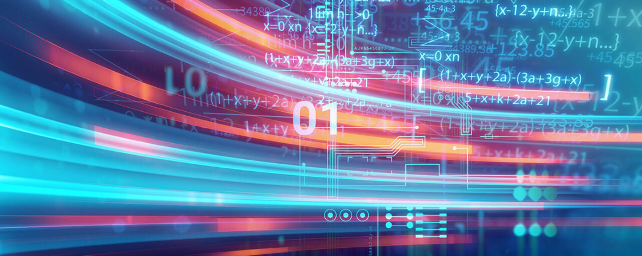 abstract image with algorithms and digital symbols