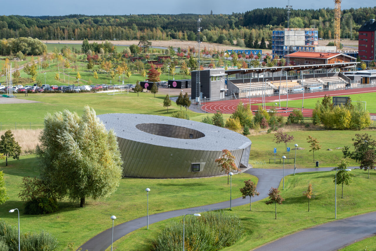 Ångströmhuset at Linköping University from above.