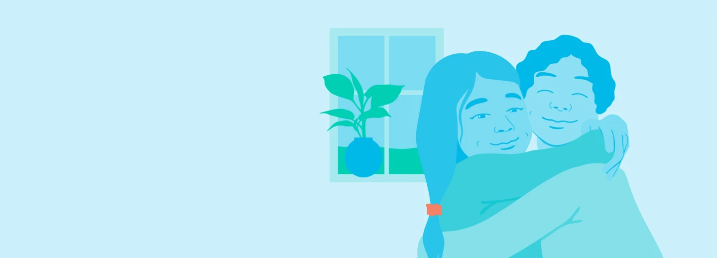 Illustration of two teenagers hugging