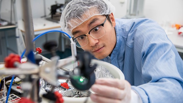 Postdoctor Rui Zhang in the laboratory