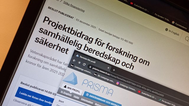 An image of the Vetenskapsrådets webbpage.