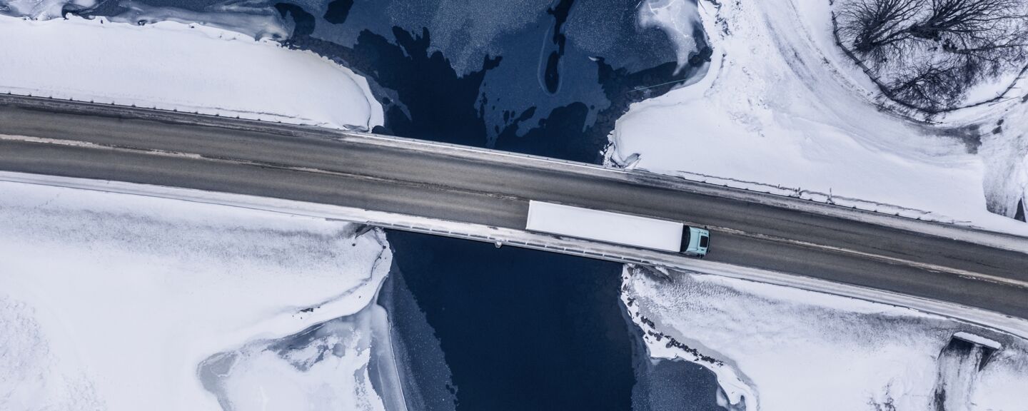 Electric truck on Swedish winter roads
