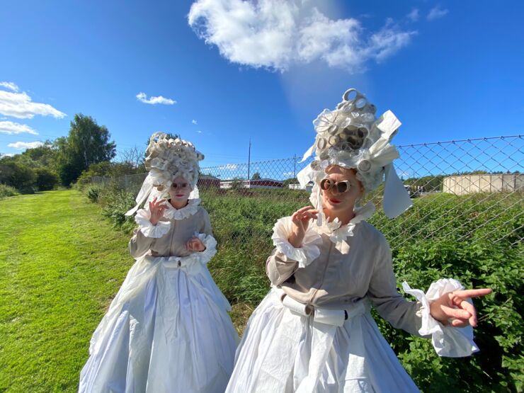 Ladies dressed in toilet paper