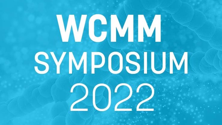 Image of a DNA strand together with the text "WCMM Symposium 2022".