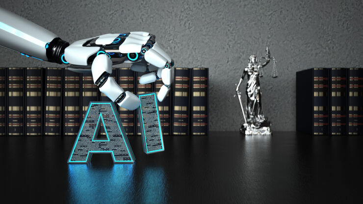 The letters AI is placed on a book shelf. A robothand is lifting the I letter.