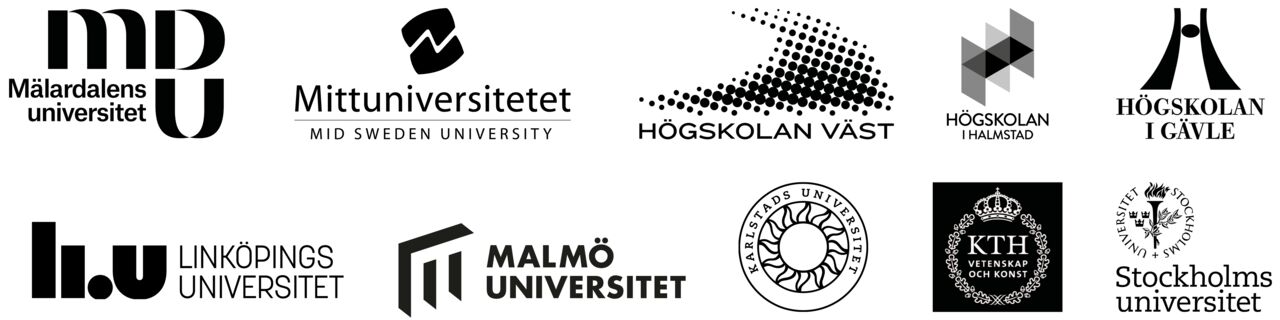 Logotyper för de 10 lärosäten som ger den nya KPU