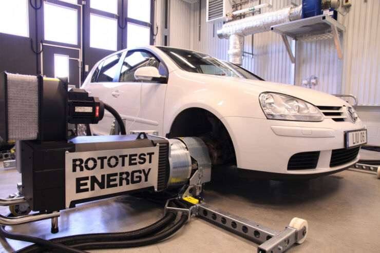 The four wheel vehicle dynamometer inside The Vehicle Propulsion Laboratory