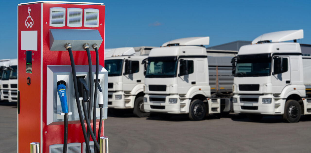 Charging station for electric cars on a background of a truck