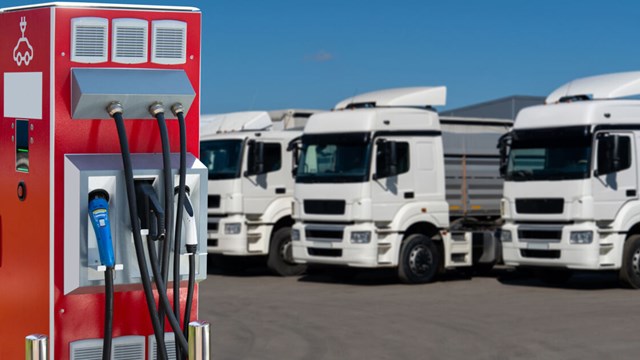 Charging station for electric cars on a background of a truck