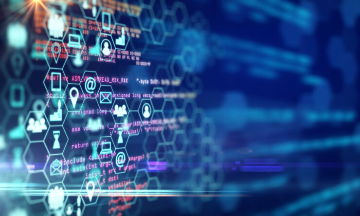 Image illustrating computer programming with a number of different symbols.