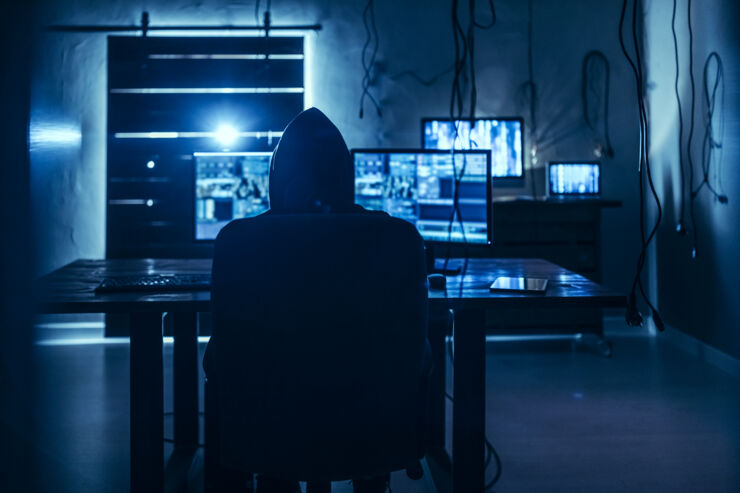 Person sitting at computer with his back to the camera.