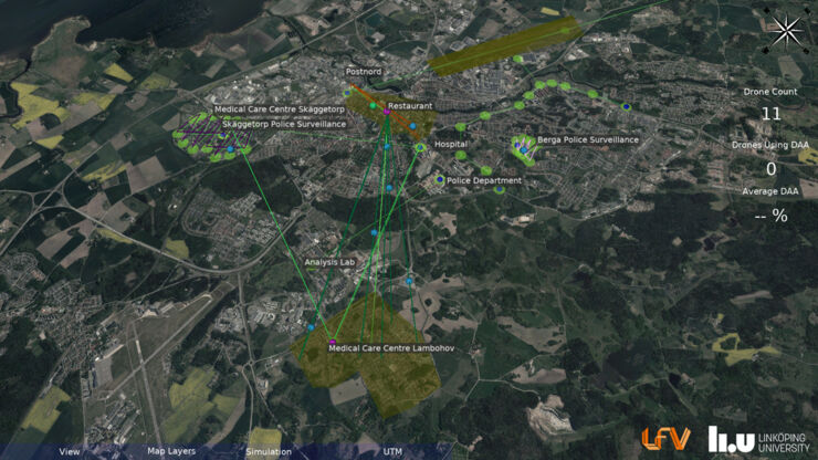 Tänkbar drönartrafik i Linköping.