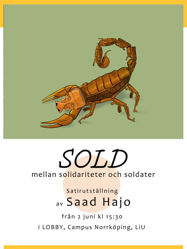Affisch för utställningen. En bild på en skorpion och text med information om utställningen.