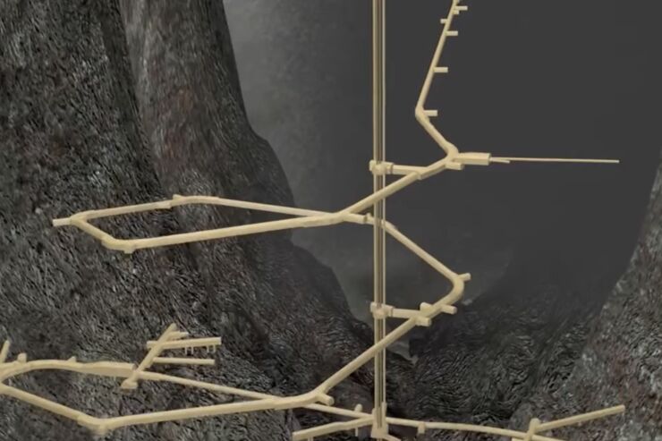 Graphics show the tunnel system in the rock on Äspö north of Oskarshamn