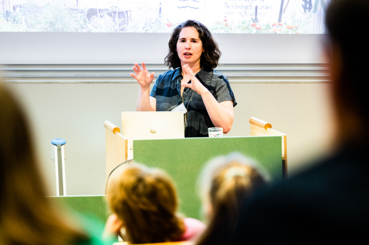 Keynote speaker Lauren F. Klein speaking at the conference. 