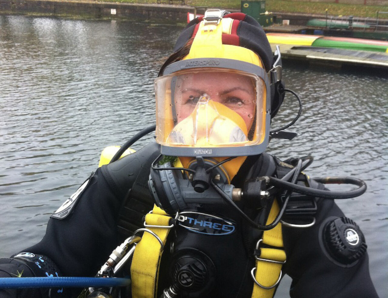 Woman in diving suit.