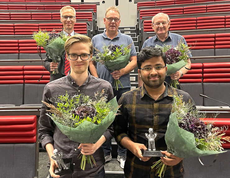 Robert Hägglund, Head of Radio Frequency and Mixed-signal Integrated Circuits, Ericsson, Robert Malmqvist, Docent/Senior Scientist, FOI och professor emeritus Robert Forchheimer, ISY. Främre raden: Daniel Arnström, avdelningen Reglerteknik och Zakir Hussain Shaik avdelningen Kommunikationssystem.