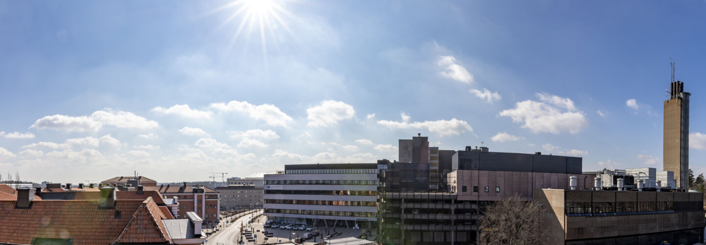 Foto med utsikt över Universitetssjukhuset i Linköping.