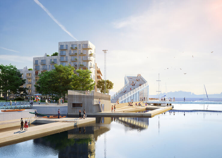 Illustration av Inre hamnen i Norrköping.