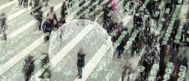 Illustration of people surrounded by data