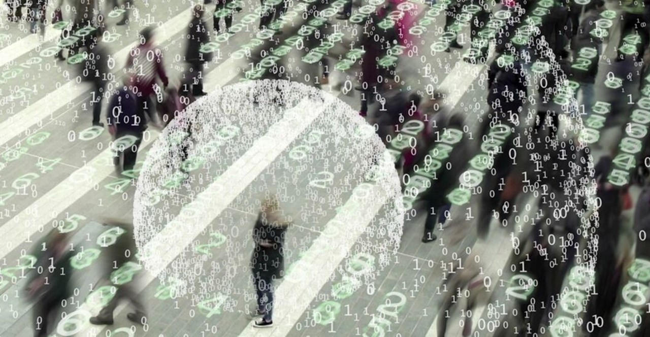 Illustration of people surrounded by data