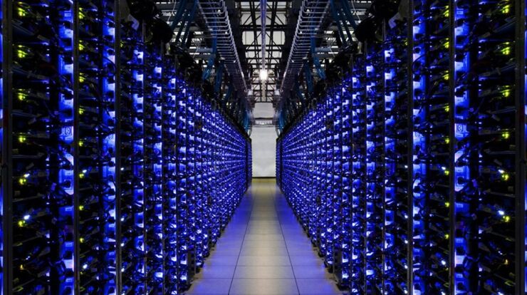 A hall of computer servers.