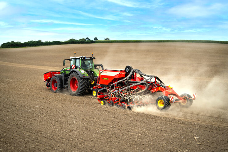 Tractor with seed drill.