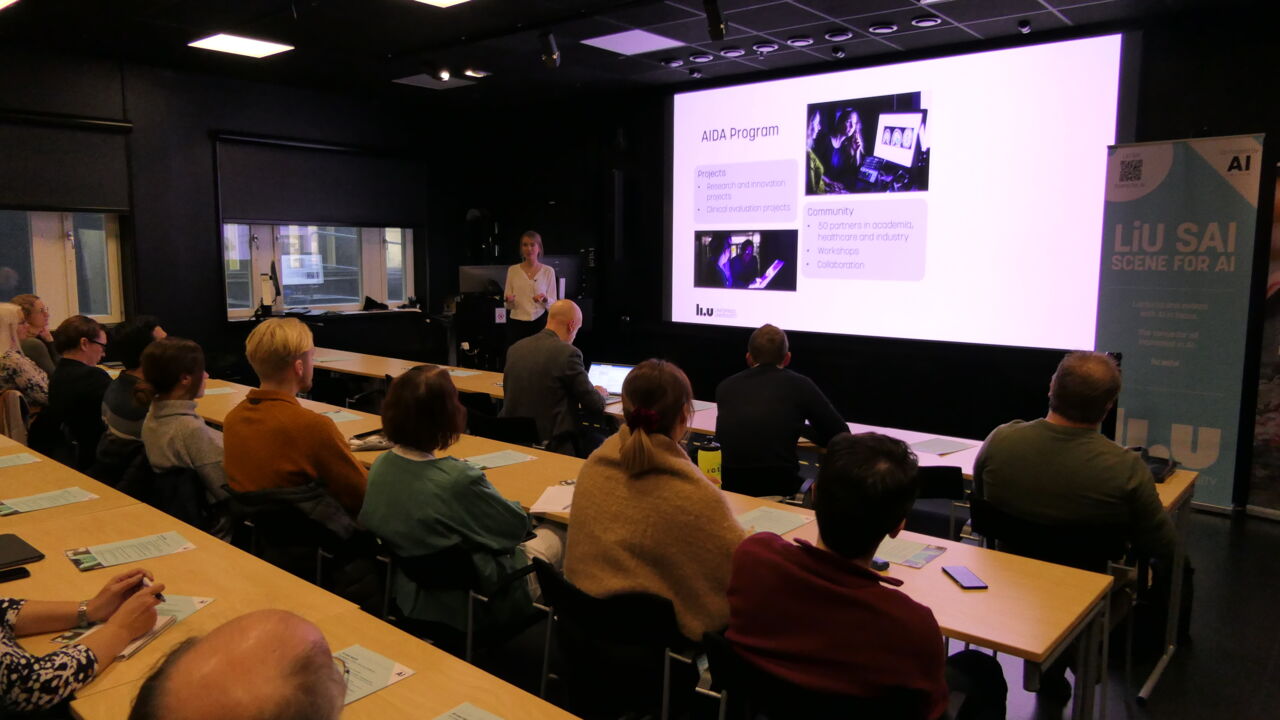 Caroline Bivik Stadler talks at the scene for AI