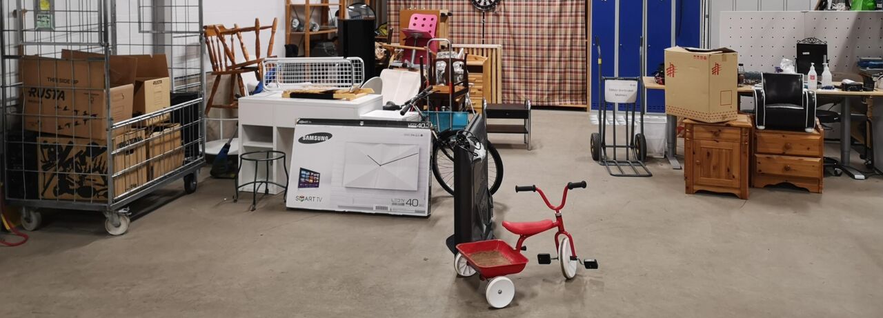 A storage for remanufactured items such as furniture, tv, kids bicycle.