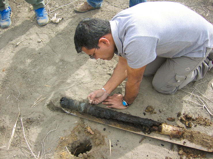 Forskare undersöker vid en arkeologisk utgrävning.