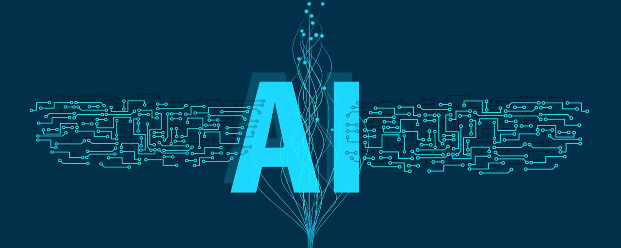 AI skrivet i bokstäver på blå bakgrund.