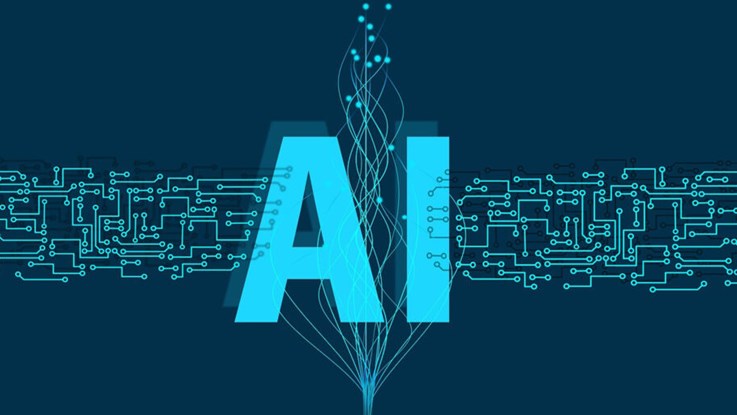 AI written on blue background.