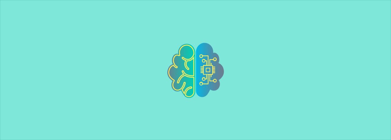 Abstract AI illustration with symbols of brain and technology