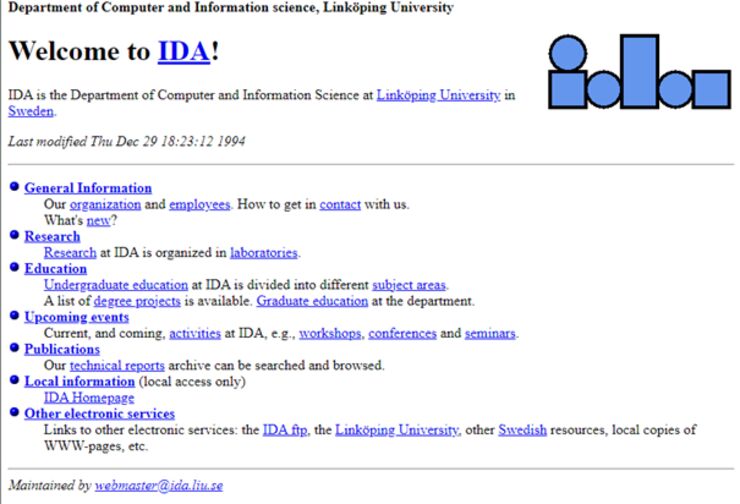 Bild av IDA:s hemsida i december 1994.