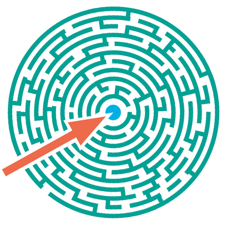 Illustration som föreställer rund labyrint