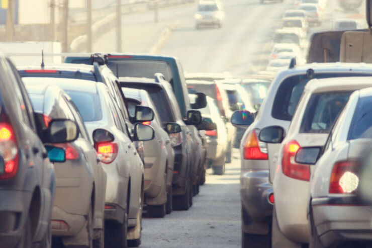 Cars in traffic jam.