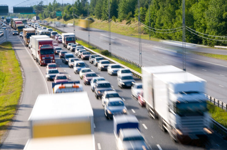 Cars in traffic jam.