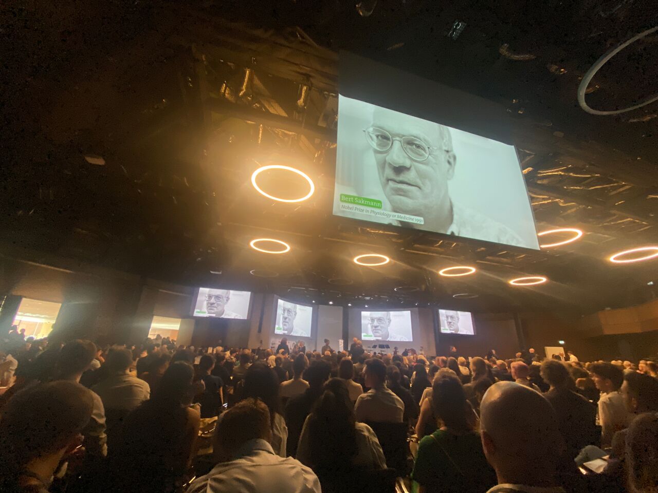 Person föreläser inför en full sal.