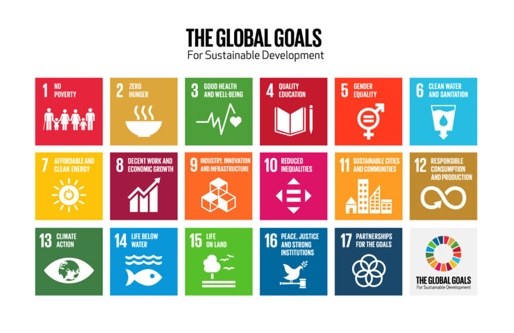 Icon-grid showing the 17 Sustainable Development Goals in colour
