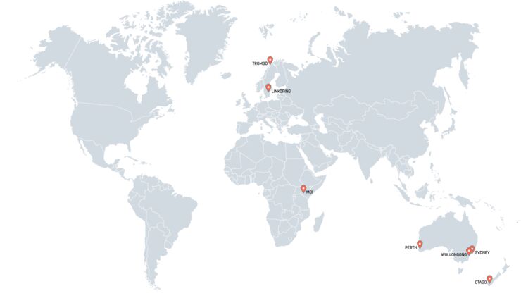 Världskarta med markerade orter