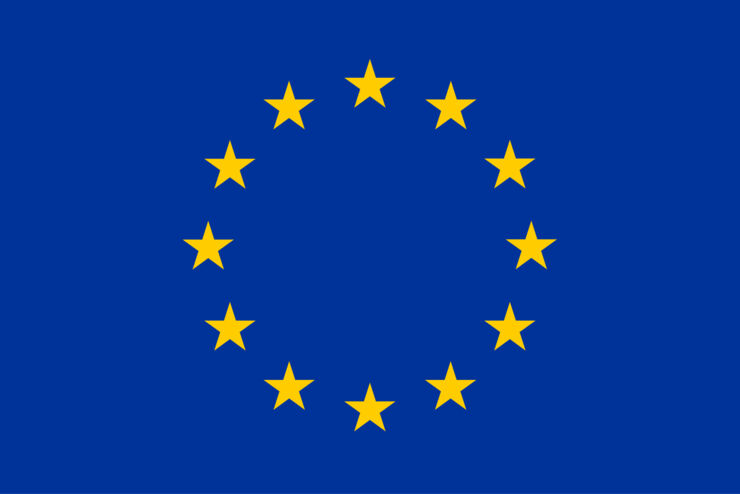 The EU flag, blue background with yellow stars.