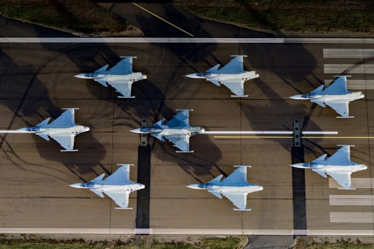 Aircrafts on an airfield.