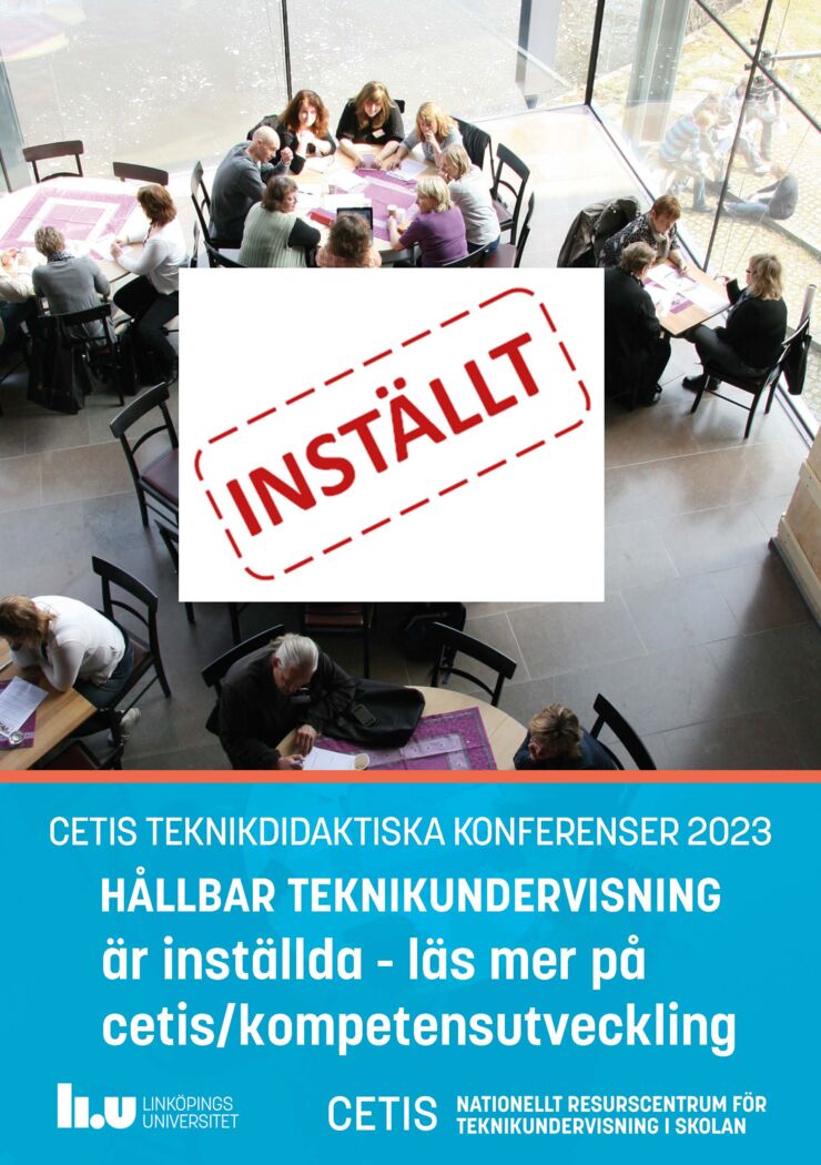 Konferensvykort med texten inställda konferenser. 